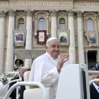 Pope Francis rides in the popemobile after Mass for the canonization of 14 new saints on World Mission Sunday in St. Peter's Square at the Vatican Oct. 20, 2024. (CNS photo/Vatican Media)