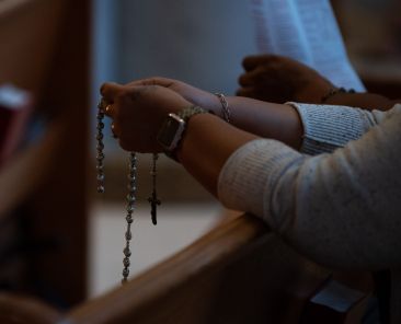 Fr. Michael Guadagnoli conducts the Multilingual Marian Rosary celebrating St. Monica’s 70th anniversary, on Thursday, Aug. 22, 2024 in Dallas.