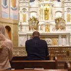 People pray in adoration of the Blessed Sacrament on Nov. 5, 2024, Election Day, at Our Lady of the Most Holy Rosary Church in Indianapolis. The parish had Eucharistic adoration available on Election Day while polls were open in Indiana, from 6 a.m.-6 p.m. (OSV News photo/Sean Gallagher, The Criterion)