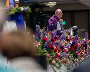 Bishop Edward J. Burns delivers his homily during the closing Mass of the Diocese of Dallas Synod Assembly on Dec. 4 at the Dallas-Fort Worth Marriott hotel in Irving. (Michael Gresham/The Texas Catholic)