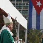 Cuba's flag is seen as Pope Francis arrives to celebrate Mass in Revolution Square in Havana in this Sept. 20, 2015, file photo. (CNS photo/Paul Haring)