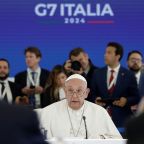 Pope Francis gives a speech on the benefits and dangers of artifical intelligence to world leaders attending the Group of Seven summit in Borgo Egnazia in Italy's southern Puglia region, June 14, 2024. (OSV News photo/Louisa Gouliamaki, Reuters)