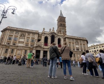 The Basilica of St. Mary Major in Rome is seen April 24, 2025. A group of poor people will formally welcome Pope Francis' body to the basilica April 26 before it is buried inside. (CNS photo/Pablo Esparza)