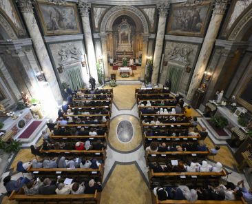Pope Leo XIV celebrates Mass in the Vatican Church of St. Anne Sept. 21, 2025. (CNS photo/Vatican Media)