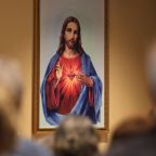 A painting of the Sacred Heart of Jesus is seen during Palm Sunday Mass at Sacred Heart Church in Prescott, Ariz., April 13, 2025. (OSV News photo/Bob Roller)