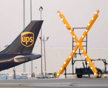 A yellow 'X' marks areas of Muhammad Ali Louisville International Airport in Kentucky Nov. 5, 2025, that were closed following the crash of a UPS MD-11 cargo jet. The UPS cargo plane crashed and exploded Nov. 4 in a massive fireball while taking off from the company’s global aviation hub in Louisville, killing at least nine people and injuring 11, authorities said. (OSV News photo/Michael Clevenger, USA Today Network via Imagn Images via Reuters) NO RESALES. NO ARCHIVES