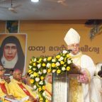 Bishops pray as over 20,000 faithful gathered for the Nov. 8, 2025, beatification Mass of Mother Eliswa Vakayil, founder of the Congregation of Teresian Carmelites, at the Basilica of Our Lady of Ransom at Vallarpadam in the city of Kochi, India, which is in the Archdiocese of Verapoly. On Nov. 12 at the end of his general audience, Pope Leo XIV described Blessed Eliswa as "a source of inspiration for all those who work, in the Church and in society, for the dignity of women."  (OSV News photo/Anto Akkara)