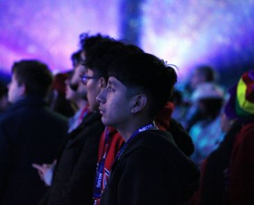 Youths gather in Lucas Oil Stadium in Indianapolis for Pope Leo XIV’s first digital encounter Nov. 21, 2025, as part of the National Catholic Youth Conference held Nov. 20-22. (OSV News photo/Margaret Murray)