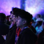 Youths gather in Lucas Oil Stadium in Indianapolis for Pope Leo XIV’s first digital encounter Nov. 21, 2025, as part of the National Catholic Youth Conference held Nov. 20-22. (OSV News photo/Margaret Murray)