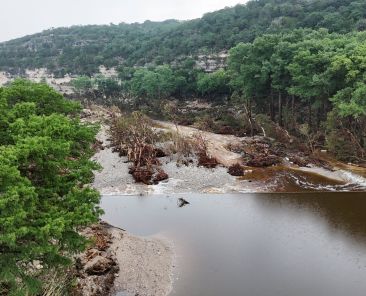 A drone view shows the Guadalupe River and damage from flooding near Camp Mystic in Hunt, Texas, July 6, 2025. (OSV News photo/Evan Garcia, Reuters)