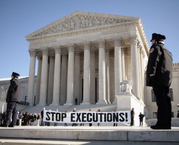 A file photo shows protesters calling for an end to the death penalty outside the U.S. Supreme Court in Washington. On Dec. 3, 2025, a coalition of more than 50 organizations from across the country announced the formation of the U.S. Campaign to End the Death Penalty to unite behind a national strategy to end capital punishment in the United States. (OSV News photo/Jason Reed, Reuters)