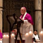 Archbishop Bernard A. Hebda of St. Paul and Minneapolis leads an interfaith prayer service at the Basilica of St. Mary in Minneapolis Aug. 28, 2025, following a shooting the previous day at Annunciation Catholic Church. A shooter opened fire Aug. 27 through the windows of the church adjacent to Annunciation Catholic School and struck children attending an all-school Mass during the first week of school, killing two and wounding 21 others. (OSV News photo/Tim Evans, Reuters)