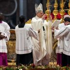 Pope Leo XIV gives his blessing during Mass for the feast of Mary, Mother of God, and World Peace Day in St. Peter’s Basilica at the Vatican, Jan. 1, 2026. (CNS photo/Lola Gomez)