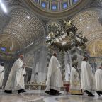 Cardinals from around the world arrive for an early morning Mass with Pope Leo XIV in St. Peter's Basilica at the Vatican Jan. 8, 2026, during a consistory. (OSV News photo/Simone Risoluti, Vatican Media)
