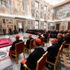 Pope Leo XIV meets with members and officials of the Dicastery for the Doctrine of the Faith and others participating in its plenary session during an audience at the Vatican Jan. 29, 2026. (CNS photo/Vatican Media)