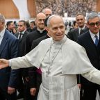 Pope Leo XIV greets people at the conclusion of his weekly general audience in the Paul VI Audience Hall at the Vatican Feb. 4, 2026. (CNS photo/Vatican Media)