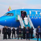 Pope Leo XIV arrives by plane from Rome in Ankara, Turkey, Nov. 27, 2025, at the beginning of his first international papal trip. The Vatican announced Feb. 25, 2026, that Pope Leo will travel to Monaco, Algeria, Cameroon, Angola, Equatorial Guinea and Spain. (CNS photo/Lola Gomez)