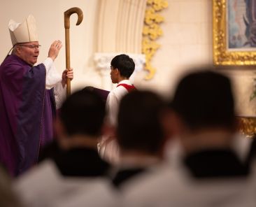 Bishop Edward Burns makes a final blessing during the Pro Life Mass for Preservation of Peace and Justice, on Jan. 18, 2026, at the National Shrine Cathedral of the Virgin of Guadalupe in Dallas.