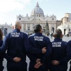 Members of the Vatican sports team pose during a photo opportunity outside St. Peter's Square at the Vatican Jan. 10, 2019. The Vatican announced the formation of the association, which includes athletes who work at the Vatican. (CNS photo/Paul Haring)