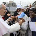 Pope Leo XIV greets women during a pastoral visit to the Church of the Ascension of Our Lord Jesus Christ in the working-class neighborhood of Quarticciolo in Rome March 1, 2026. (CNS photo/Vatican Media)