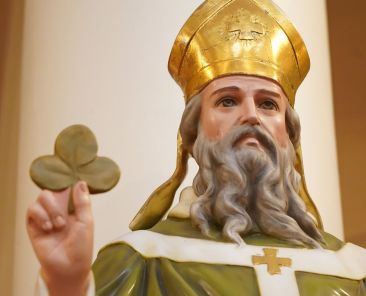 A file photo shows a statue of St. Patrick is seen at the Church of St. Michael in New York City. The feast of St. Patrick, patron of Ireland, is March 17. (OSV News photo/Gregory A. Shemitz)