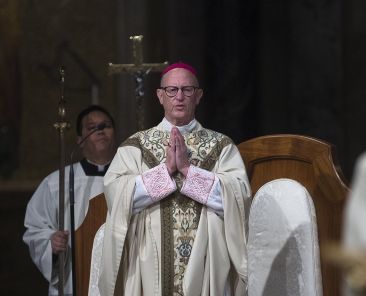 Bishop James D. Conley of Lincoln, Neb., celebrates Mass in the Crypt Church at the Basilica of the National Shrine of the Immaculate Conception in Washington July 13, 2022. On March 16, 2026, Bishop Conley asked for prayers as wildfires ravaged more than 700,000 acres in central and western Nebraska. (OSV News photo/Tyler Orsburn)