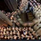 Members of the clergy take part in a procession during the washing of the feet ceremony on Holy Thursday in the Church of the Holy Sepulcher in Jerusalem's Old City April 17, 2025. As Holy Week 2026 approaches, the Church of the Holy Sepulcher remains a place of continuous prayer despite restricted access to the faithful, according to a statement released March 21, 2026, by the Custody of the Holy Land, which also said uncertainty persists over upcoming Holy Week and Easter celebrations. (OSV News photo/Ammar Awad, Reuters)