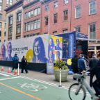 A bicyclist passes Catholic Charities USA's People of Hope Museum March 26, 2026, just north of Union Square in Manhattan. The tractor-trailer-sized traveling museum will tour the country highlighting "the impact of neighbors helping neighbors, and celebrating the power of Christian service," organizers said. (OSV News photo/Armando Machado, The Good Newsroom)
