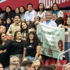 Members of San Juan Diego Catholic parish are recognized during the celebration of the 40th Anniversary of the Neocatechumenal Way, on March 1, 2026 at Mood Coliseum on the campus of SMU in Dallas. Bishop Burns will offered words of welcome, presided over evening prayers, and shared a homily during the celebration.