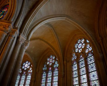 View of the stained glass windows during the inaugural Mass at Notre Dame Cathedral in Paris, five-and-a-half years after a fire ravaged the Gothic masterpiece, as part of ceremonies to mark the cathedral's reopening after its restoration, in Paris, Dec. 8, 2024. (OSV News photo/Sarah Meyssonnier, Reuters)