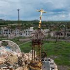 A drone view shows the ruins of a church and buildings in the village of Marinka (Maryinka) in the Russian-controlled Donetsk region of Ukraine May 15, 2025. Several prominent American Catholics have launched a petition calling for the end of Russia's religious persecution in occupied areas of Ukraine. (OSV News photo/Alexander Ermochenko, Reuters)