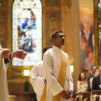 Father Melvin Rayappa prays during his ordination to the priesthood at St. Ignatius Loyola Church in New York City June 14, 2025. A new report from the Center for Applied Research in the Apostolate at Georgetown University, conducted for the U.S. bishops, looks at the defining features of the more than 400 men who will be ordained to the priesthood in 2026. (OSV News photo/Gregory A. Shemitz)