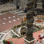Pope Leo XIV celebrates the ordination Mass of 10 priests in St. Peter's Basilica at the Vatican April 26, 2026. Priests are called each day to leave the doors of the Church open to a "suffering humanity" in need and not "be an obstacle to those who wish to enter," Pope Leo told the deacons just before ordaining them to the priesthood. (OSV News photo/Elisabetta Trevisan, Vatican Media)