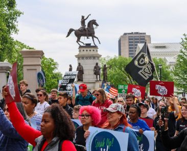 Pro-life advocates depart the state Capitol in Richmond at the beginning of the Virginia March for Life April 22, 2026. (OSV News photo/Claire Bebermeyer, Diocese of Richmond)