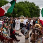 Members of the clergy lead a special procession during the visit of the pilgrim image of the Virgen de San Juan de los Lagos, on Sunday, April 12, 2026 at Our Lady of San Juan de los Lagos - Santa Teresita parish in Dallas.