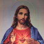 A painting of the Sacred Heart of Jesus is seen during Palm Sunday Mass at Sacred Heart Church in Prescott, Ariz., April 13, 2025. (OSV News photo/Bob Roller)