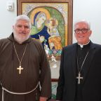 Father Emilio Biosca Agüero, a Capuchin Franciscan missionary who served in Cuba and Papua New Guinea, and Bishop Frank J. Dewane of Venice, Fla., pose for a photo in Venice May 13, 2026, after it was announced that Pope Leo XIV has accepted the resignation of Bishop Dewane, 76, who had led the southwest Florida diocese since 2006, and appointed Father Biosca as the new bishop of Venice. (OSV News photo/courtesy Diocese of Venice)