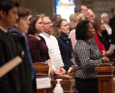 People pray during a Mass at the Basilica of St. Mary in Minneapolis Feb. 1, 2026, to celebrate the 100th anniversary of the church being named a minor basilica by Pope Pius XI. Archbishop Bernard A. Hebda of St. Paul and Minneapolis, who was the main celebrant, marked the 10th anniversary of his installation as archbishop on May 13 with the release of a new pastoral letter, titled "Only One Thing Is Necessary." (OSV News photo/Dave Hrbacek, The Catholic Spirit)