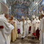 Pope Leo XIV processes out of the Sistine Chapel May 9, 2025, after celebrating his first Mass as pope with the cardinals who elected him at the Vatican the previous day. (CNS photo/Vatican Media)