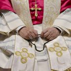 Pope Leo XIV prays the rosary for peace during an evening prayer vigil in St. Peter's Basilica at the Vatican April 11, 2026. Pope Leo will lead a global rosary for peace from the Vatican gardens on May 30. (CNS photo/Vatican Media)