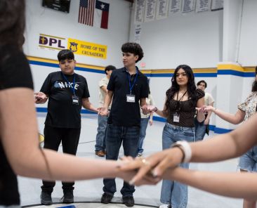 The youth group Mano a Mano con Jesus meet on Friday evenings at Immaculate Conception Catholic Church in Grand Prairie. Participants are divided into groups where they play certain games that require they  work together to accomplish the goal at hand and to win.