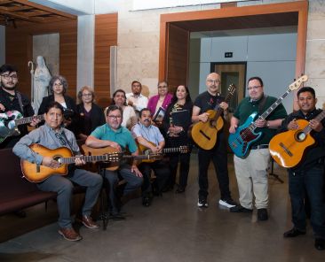 A group of musicians from different local bands/musical groups makeup The Music Ministy which serves Good Shepherd Catholic Church in Garland through their music and they are currently recording an album of alabanzas. (Front row l-r) - Agustin Garcia, Ignacio Reyna, Ramiro Vargas, Alfonso Falcon Guadalupe Canedo, Fortino Monterrubio.  (Back row l-r) - Anthony Rodriguez, Maria Guadalupe Ortiz, Josie Rendon, Leslie Reyna,Proceso Monterrubio, Alba Castro and Laura Garcia.