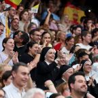 People cheer as Pope Leo XIV attends a meeting with the diocesan community at the Santiago Bernabeu Stadium in Madrid June 8, 2026, during his June 6-12 apostolic journey to Spain. (OSV News photo/Yara Nardi, Reuters)