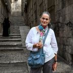 Israeli Yisca Harani, who helped initiate the Religious Freedom Data Center hotline for anti-Christian attacks, is seen Oct. 5, 2023, standing outside the Catholic Church of Ecce Homo on the Via Dolorosa, the Way of the Cross. On the third anniversary of the center's operations, Harani said there has been a steep increase of incidents of harassment against Christians in Israel over the past year. (OSV News photo/Debbie Hill)