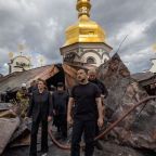Ukrainian President Volodymyr Zelenskyy and Prime Minister Yulia Svyrydenko visit the Dormition Orthodox Cathedral of the Kyiv Pechersk Lavra in Kyiv June 15, 2026. The lavra was hit during Russian missile and drone strikes, amid Russia's attack on Ukraine. (OSV News photo/Ukrainian Presidential Press Service handout vis Reuters)
ATTENTION EDITORS - THIS IMAGE HAS BEEN SUPPLIED BY A THIRD PARTY. TPX IMAGES OF THE DAY