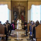 Pope Leo XIV speaks to representatives of the Hebrew University of Jerusalem at a June 18, 2026, audience at the Vatican, at which he encouraged them to be "artisans of true peace." (OSV News photo/Mario Tomassetti, Vatican Media)
