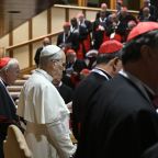 Pope Leo XIV prays Jan. 8, 2026, during a consistory with cardinals from around the world at the Vatican Jan. 7-8. (OSV News photo/Simone Risoluti, Vatican Media)