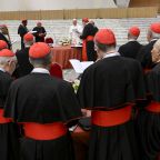 Pope Leo speaks June 26, 2026, at the opening of an extraordinary consistory of cardinals in the Paul VI Hall at the Vatican June 26-27. (OSV News photo/Simone Risoluti, Vatican Media)