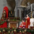 Pope Leo XIV celebrates Mass with the blessing and imposition of the pallium on new metropolitan archbishops on the feast of Sts. Peter and Paul in St. Peter's Basilica at the Vatican June 29, 2026. (OSV News photo/Simone Risoluti, Vatican Media)