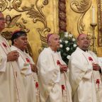 Phoenix Bishop John P. Dolan, Bishop Enrique Sánchez Martínez of Mexicali, Mexico, Mark J. Seitz of El Paso, Texas, and Bishop José Luis Cerra of Nogales, Sonora, Mexico, concelebrate Border Mass 250, a binational gathering of faith, solidarity and recognition of the contributions of immigrants, June 26, 2026, in Nogales, Ariz. (OSV News photo/Bob Roller)